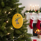 カスタムクリスマス《写真》ぼけ味トナカイ頭レッド金ゴールド セラミックオーナメント