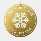 カスタムクリスマス |金ゴールド素朴の雪 セラミックオーナメント (正面)