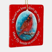 カスタムクリスマス(鳥)ショウジョウコウカンチョウスノーフレークスオンレッド セラミックオーナメント (右)