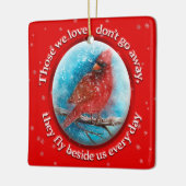 カスタムクリスマス(鳥)ショウジョウコウカンチョウスノーフレークスオンレッド セラミックオーナメント (左)