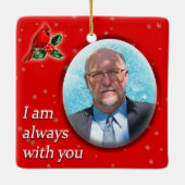 カスタムクリスマス(鳥)ショウジョウコウカンチョウスノーフレークスオンレッド セラミックオーナメント (裏面)