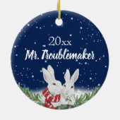 カスタムクリスマスPETウサギ写真年名 セラミックオーナメント (裏面)