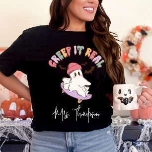 カスタムクリープitスケー実在トボーディング幽霊ハロウィーン tシャツ