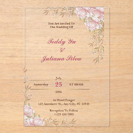 カスタムクリームフローラアクリル結婚式招待状 アクリル招待状