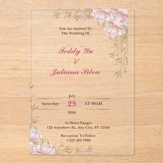 カスタムクリームフローラアクリル結婚式招待状 アクリル招待状 (正面)