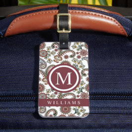 カスタムクリームホワイトレッドマルーンペイズリーパターン ラゲッジタグ