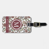 カスタムクリームホワイトレッドマルーンペイズリーパターン ラゲッジタグ (正面横)