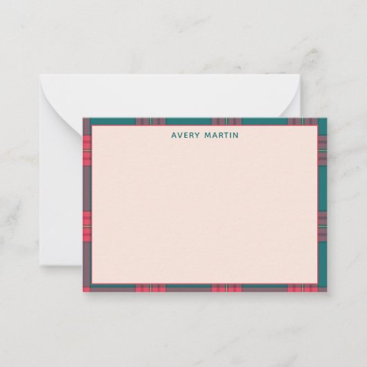 カスタムクリーン名ギンガムパターンクラッシーモノグラム ノートカード (正面)