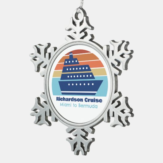 カスタムクルーズシップサンセットファミリーバケーション スノーフレークピューターオーナメント (右)