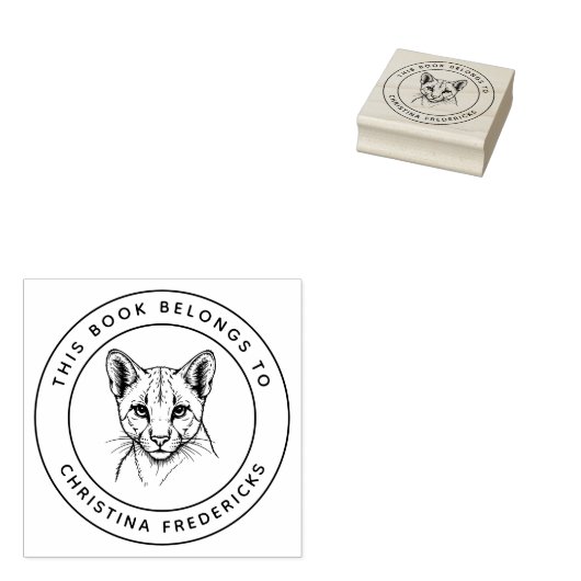 カスタムクーガー猫この本は子どもの名前だ ラバースタンプ (押印)