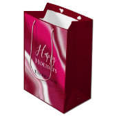 カスタムクールカラフルキャンディケインレッドハッピーホリデー ミディアムペーパーバッグ (正面アングル)