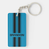 カスタムクールブルーとブラックのオートレーススポーツストライプ選手 キーホルダー (裏面)