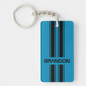 カスタムクールブルーとブラックのオートレーススポーツストライプ選手 キーホルダー (正面)