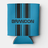 カスタムクールブルーとブラックのオートレーススポーツストライプ選手 缶クーラー (正面)
