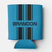 カスタムクールブルーとブラックのオートレーススポーツストライプ選手 缶クーラー (裏面)