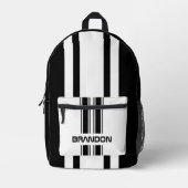カスタムクール黒白オートレーススポーツストライプ プリントバックパック (正面)