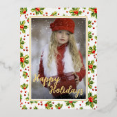 カスタムグクラシックリーホリーレッドベリー金ゴールド 箔シーズンポストカード (正面)