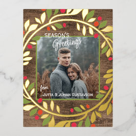 カスタムグクラシックリーンホリー赤い果実の葉 箔シーズンポストカード