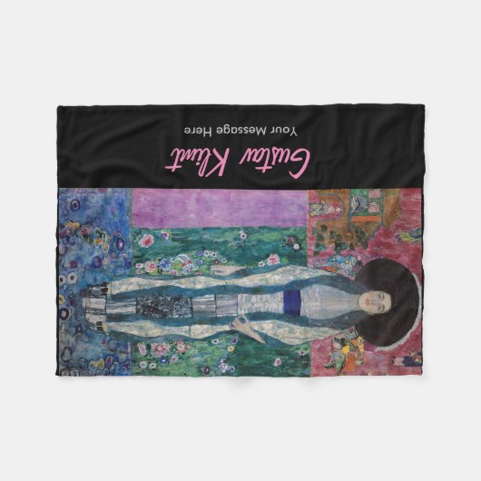 カスタムグスタフクリムトポートレートアデレブロッコバウアー フリースブランケット (正面(横))