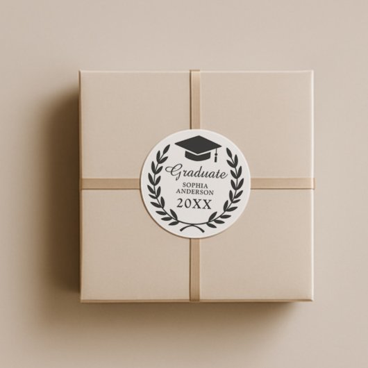 カスタムグラッドキャップ&ローレルリース卒業エンブレム ラウンドシール