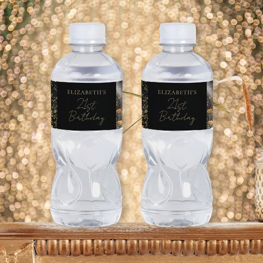 カスタムグラマエレガントラスグリッターブラック&金ゴールド ペットボトルラベル