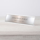 カスタムグラマフェイクルシルバーシンプルテンプレート デスクネームプレート (正面)
