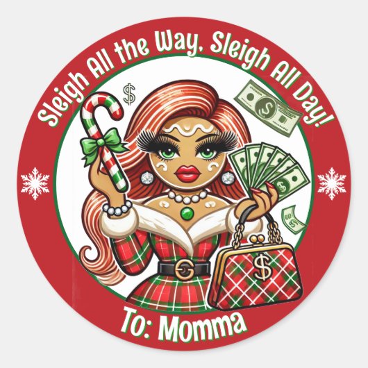 カスタムグラムディバジンジャーブレッドクリスマスギフトタグ ラウンドシール (正面)