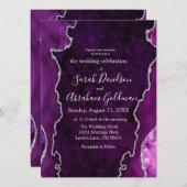 カスタムグリッターパープルアガテシルバー結婚ズ 招待状 (正面/裏面)
