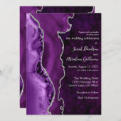 カスタムグリッターパープルアガテシルバー結婚ズ 招待状 (正面/裏面)