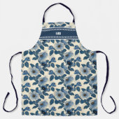 カスタムグリッターブルーフローラ日本の金ゴールド浮世絵 エプロン (正面)