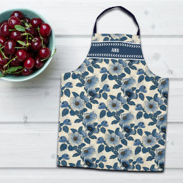 カスタムグリッターブルーフローラ日本の金ゴールド浮世絵 エプロン