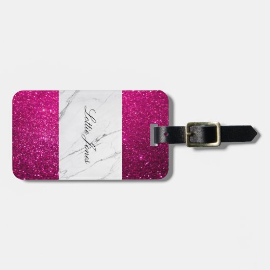 カスタムグリッター白い大理石プリントラゲージタグ ラゲッジタグ (正面横)
