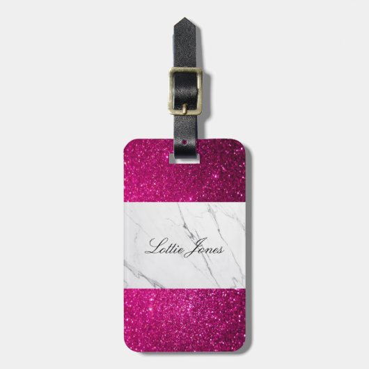 カスタムグリッター白い大理石プリントラゲージタグ ラゲッジタグ (正面縦)