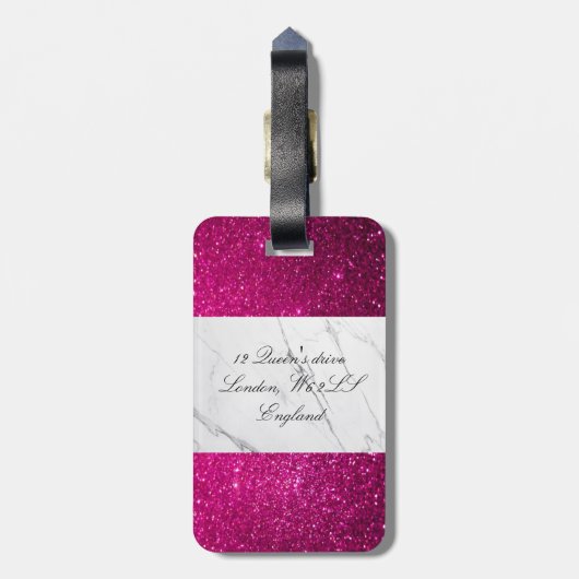 カスタムグリッター白い大理石プリントラゲージタグ ラゲッジタグ (裏面縦)