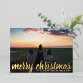 カスタムグリーティング金ゴールドメリークリスマスファミリー写真 箔シーズンカード (立ち正面)