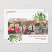 カスタムグリーティング3フォトメリークリスマスホリデー シーズンポストカード (正面/裏面)