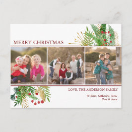 カスタムグリーティング3フォトメリークリスマスホリデー シーズンポストカード