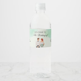 カスタムグリーンの水彩ふんわりウェディング ペットボトルラベル