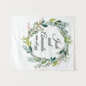 カスタムグリーンウェディングレセプションフォトブースプロップ タペストリー (正面(横))