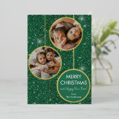 カスタムグリーングリッターメリークリスマス 箔シーズンカード (立ち正面)