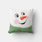 カスタムグリーンスカーフ付きおもしろい雪だるま クッション (正面)