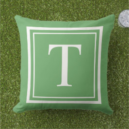 カスタムグリーンスクエアモノグラムイニシャルレター アウトドアクッション