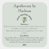 カスタムグリーンセージ汚れスプレーボトルラベル スクエアシール (正面)