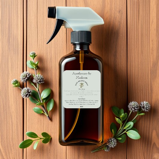 カスタムグリーンセージ汚れスプレーボトルラベル スクエアシール