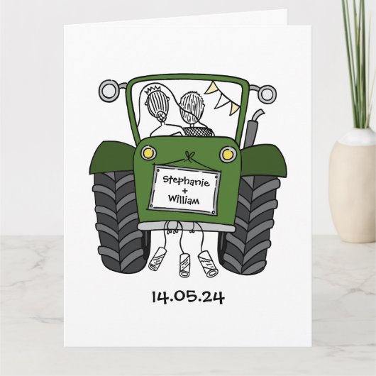 カスタムグリーントラクタカントリー素朴バ結婚ンズ カード (正面)