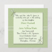 カスタムグリーンドラゴンフライスクエア結婚式招待状 招待状 (正面/裏面)