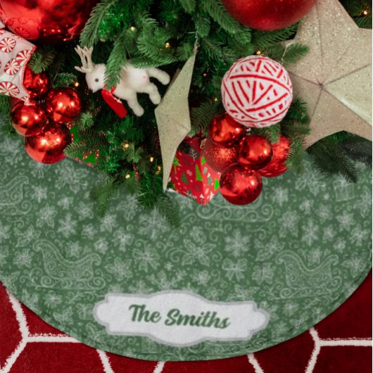 カスタムグリーンドードルクリスマスそりパターン ブラッシュドポリエステルツリースカート