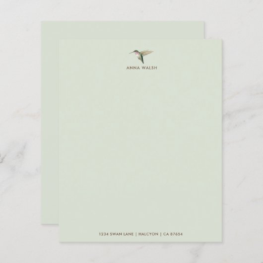 カスタムグリーンハミングバード文具紙 (正面/裏面)