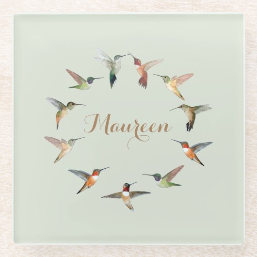 カスタムグリーンハミングバード ガラスコースター (正面)