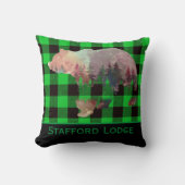 カスタムグリーンバッファロープレイドベアーワイルド クッション (正面)